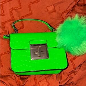 Aldo Bright Green Mini Bag with Fluffy Charm